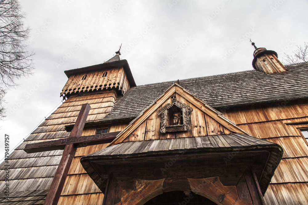 rustic wooden church in the small village rustic wooden church in the small village