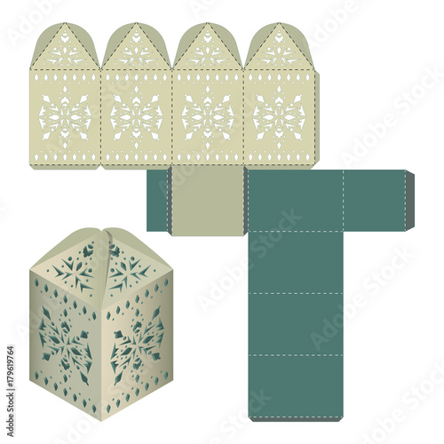 Gift Bag Packaging Template Tall Favor box with lace tent, Handmade Craft, Packet design, present bag papercut, DIY die-stamping  container, folding, ready Winter Paper Lantern Silhouette
