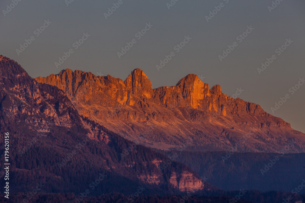 Mount Rosengarten/Catinaccio and Roda di Vael dolomitic crest, South Tyrol/Alto Adige, Italy