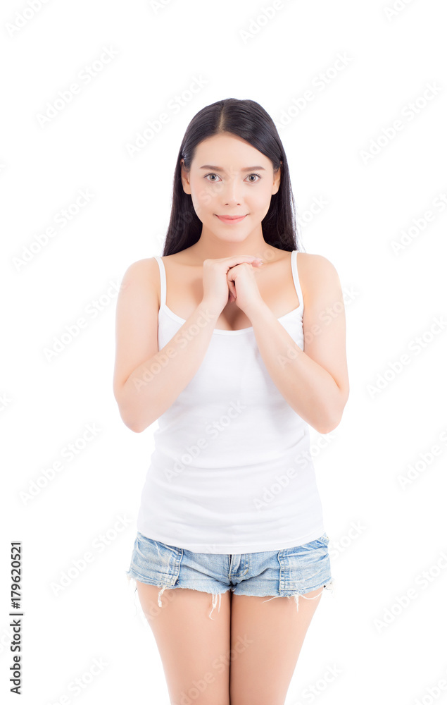 Portrait of beautiful asian woman makeup of cosmetic, girl touch hand smile attractive, face of beauty perfect with wellness isolated on white background with skin healthcare concept. Portrait of beautiful asian woman makeup of cosmetic, girl touch hand smile attractive, face of beauty perfect with wellness isolated on white background with skin healthcare concept.