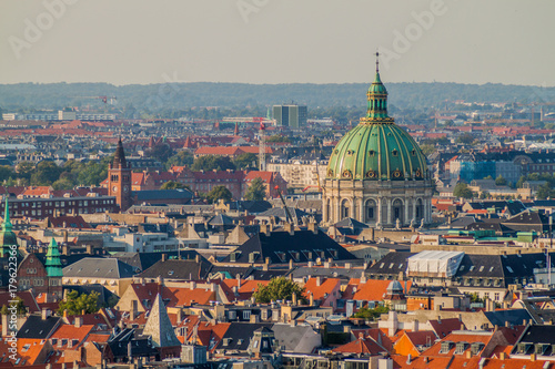 Photography Skyline of Copenhagen with a cupola of Frederik's Church, Denmark