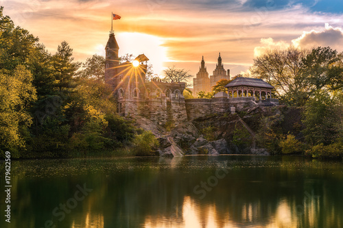 Belvedere Castle at sunset. Belvedere Castle is a folly built in the late 19th century in Central Park, Manhattan, New York City photo
