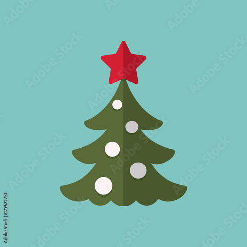 fir spruce pine wood green christmas xmas tree with red star flat icon
