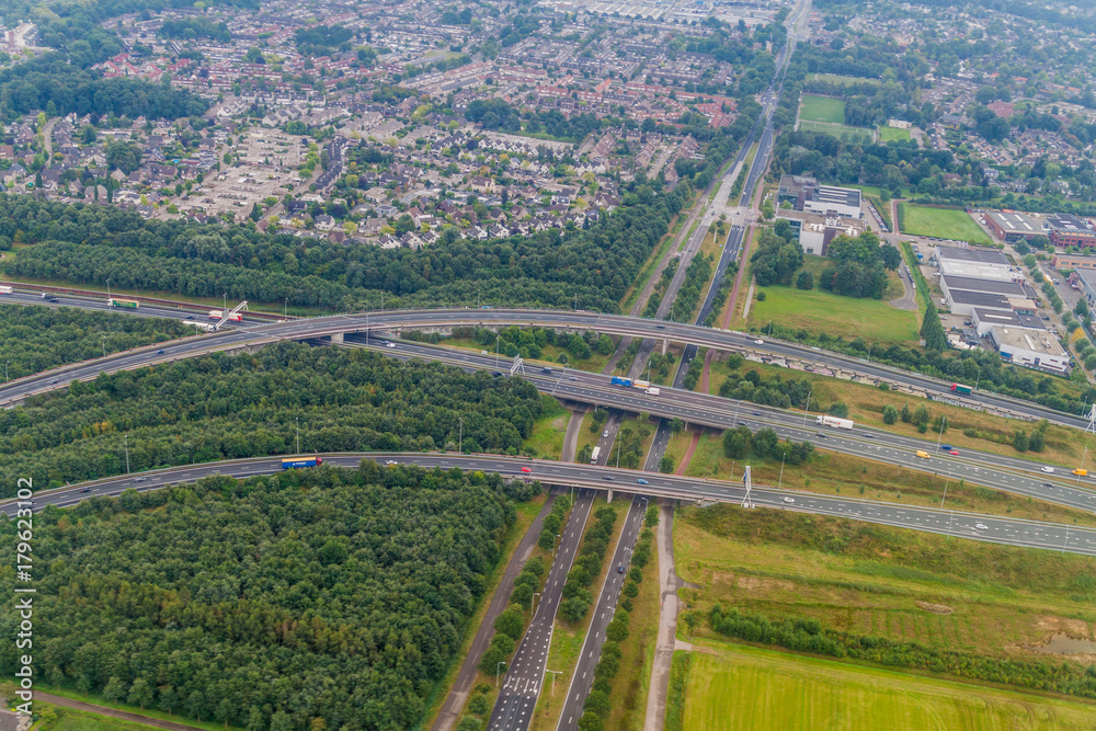 Aerial view of a multilane highway near Eindhoven, Netherlands