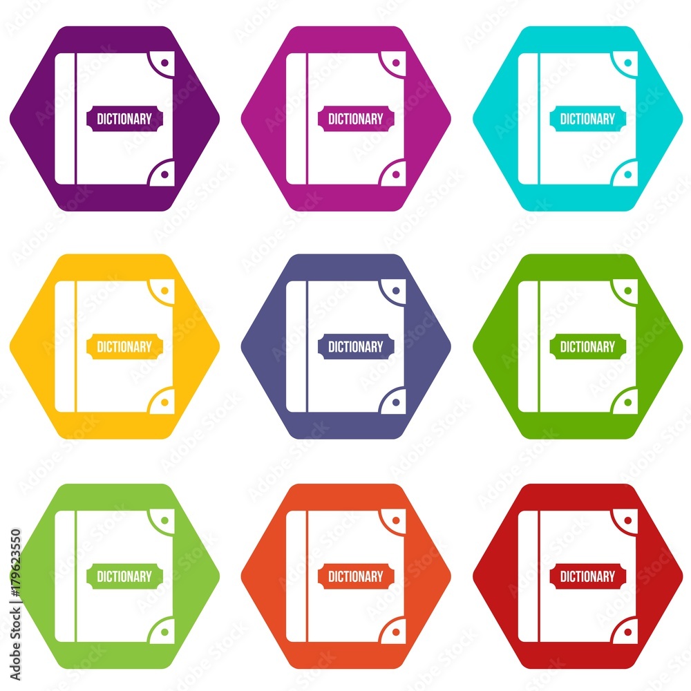 English dictionary icon set color hexahedron English dictionary icon set color hexahedron
