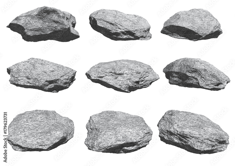 rocks set isolated on white background. - obrazy, fototapety, plakaty 