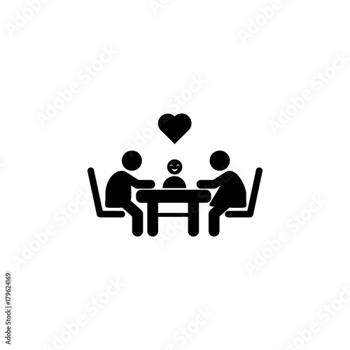 family sitting at a table with love and hearts icon. Simple black family icon. Can be used as web element, family design icon