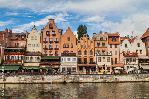 GDANSK, POLAND - SEPTEMBER 2, 2016: Riverside houses by Motlawa river in Gdansk, Poland.