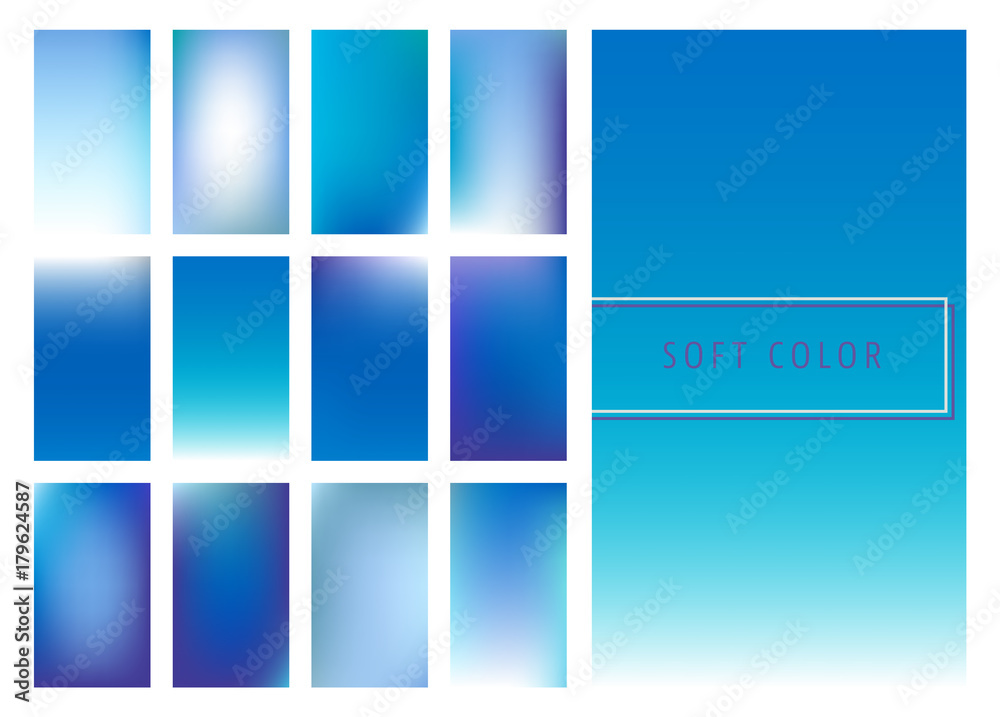 Set of soft blue color gradients background