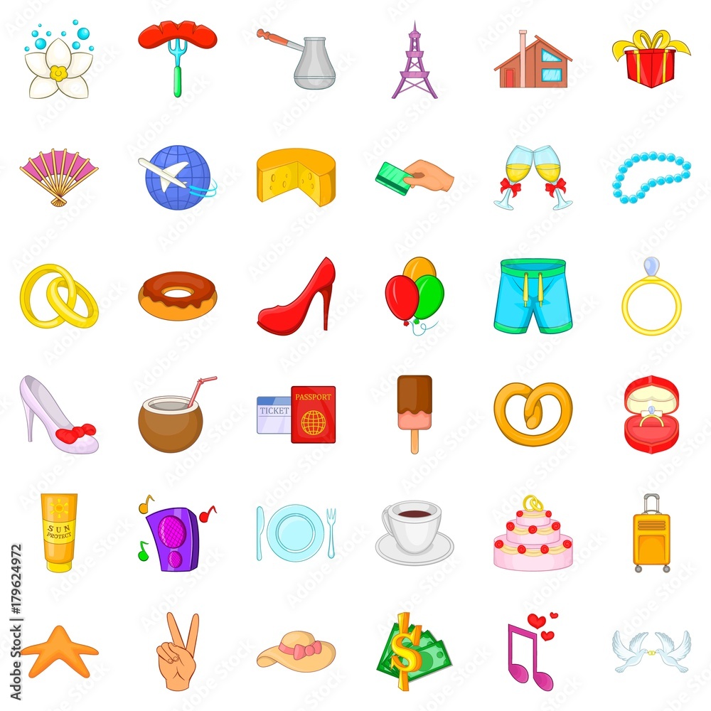 Love icons set, cartoon style Love icons set, cartoon style