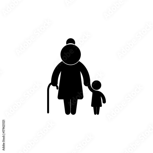 Grandmother with child familiar silhouettes icon. Simple black family icon. Can be used as web element, family design icon