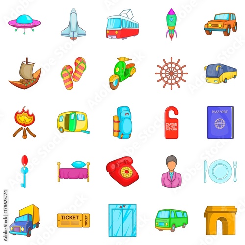 Trip order icons set, cartoon style