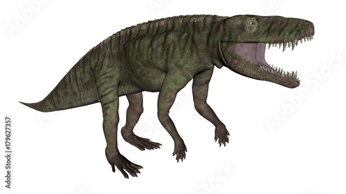 Batrachotomus dinosaur roaring -3D render © Elenarts