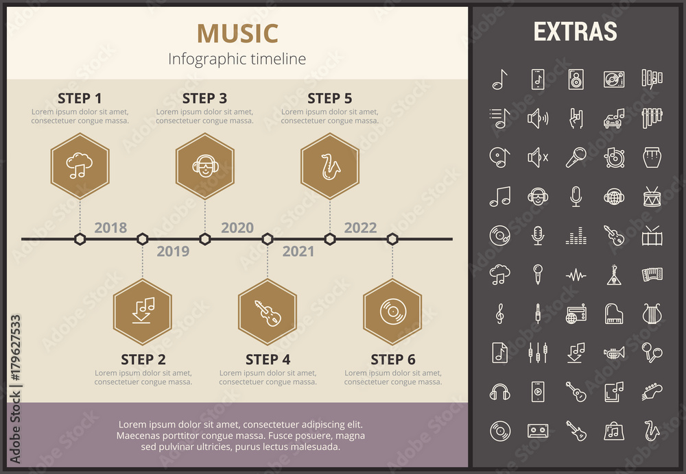 Music infographic timeline template, elements and icons. Infograph