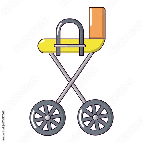Baby carriage yellow icon, cartoon style