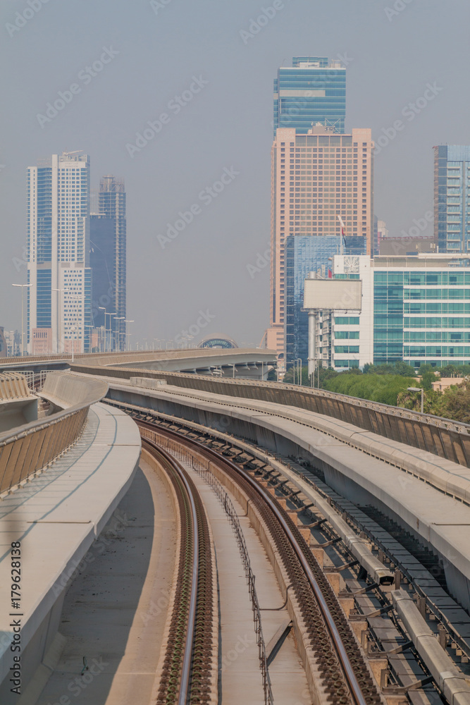 Tracks of elevated stretch of Dubai metro, United Arab Emirates