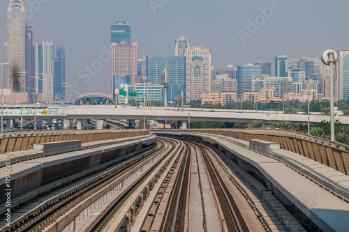 DUBAI, UAE - OCTOBER 21, 2016: Tracks of elevated stretch of Dubai metro, United Arab Emirates