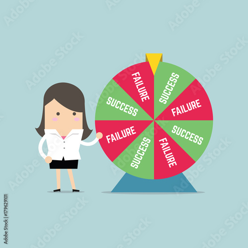 Businesswoman and result of wheel of fortune. vector