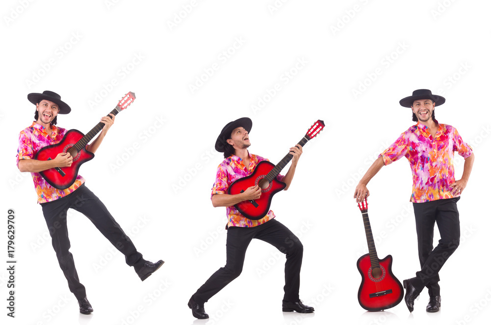 Man wearing sombrero with guitar Man wearing sombrero with guitar