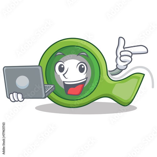 With laptop adhesive tape character cartoon