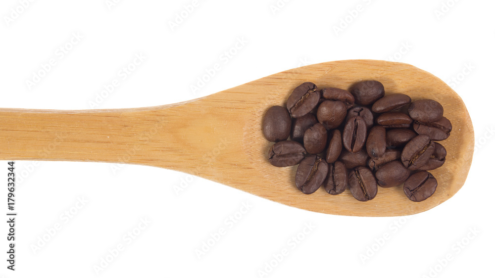 Fototapeta premium Grains over wooden bamboo spoon. Isolated, White background.