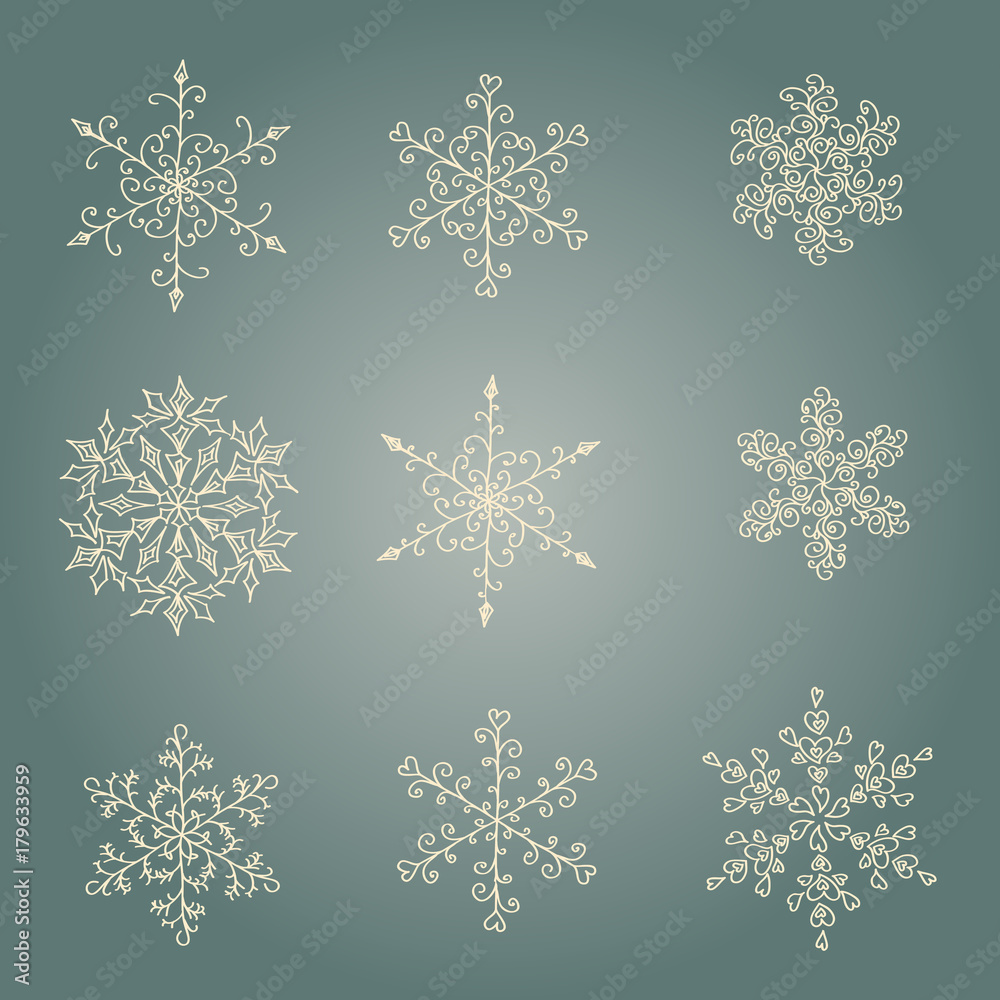 A set of hand-drawn black-and-white snowflake A set of hand-drawn black-and-white snowflake