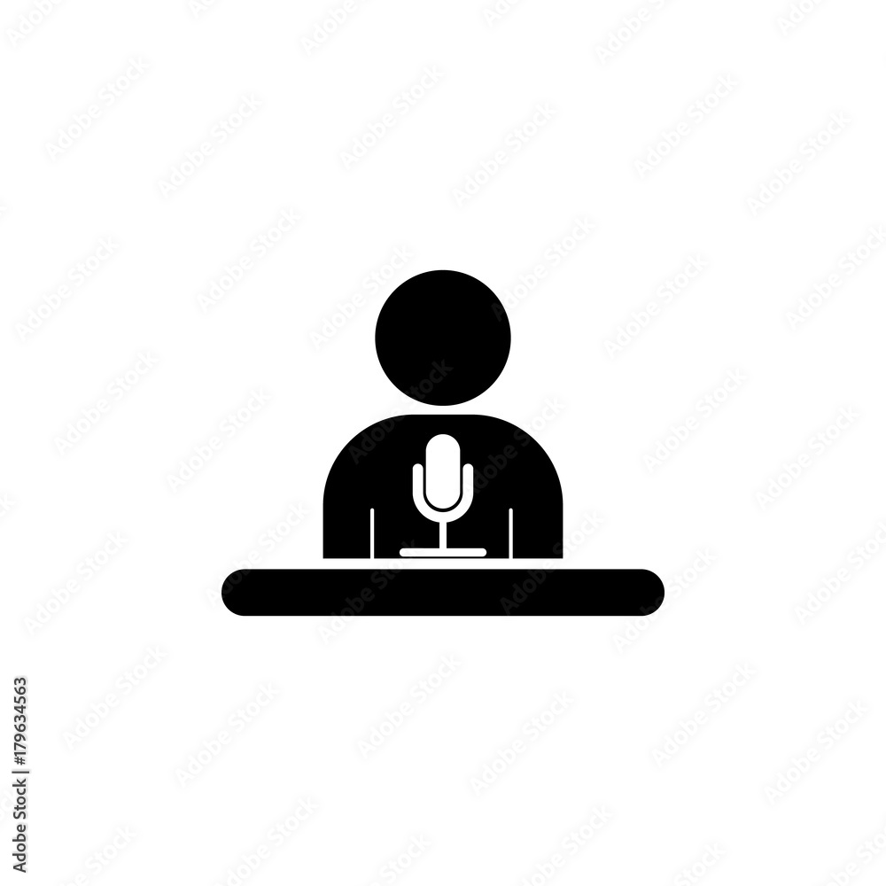 Man standing with podium and microphones icon, press conference, interview, meeting concept. Media element icon. Premium quality graphic design. Signs, outline symbols collection icon for websites Man standing with podium and microphones icon, press conference, interview, meeting concept. Media element icon. Premium quality graphic design. Signs, outline symbols collection icon for websites