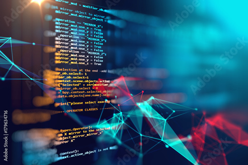 Plakat w ramie Programming code abstract technology background of software developer and Computer script