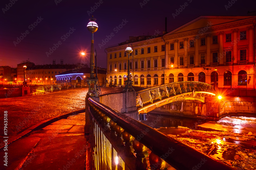 St. Petersburg . Night city. The Griboyedov Canal. Russia in winter.