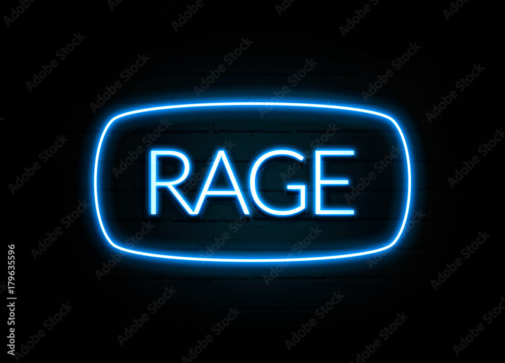 Rage - colorful Neon Sign on brickwall Rage - colorful Neon Sign on brickwall