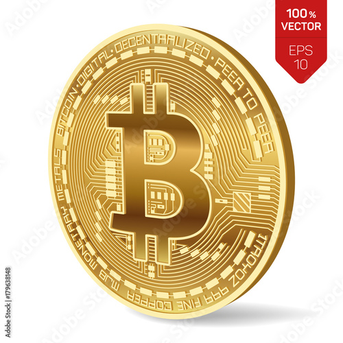 Bitcoin. 3D isometric Physical bit coin. Digital currency. Cryptocurrency. Golden coin with bitcoin symbol isolated on white background. Stock vector illustration.