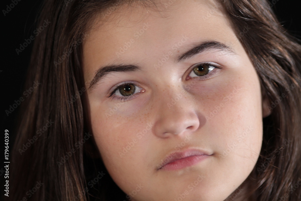 Portait, young girl face without expression Portait, young girl face without expression