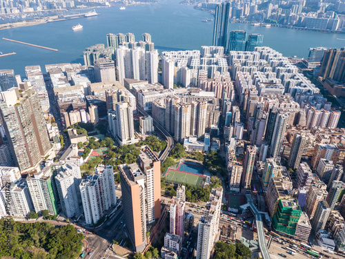 Fototapeta Naklejka Na Ścianę i Meble -  Top view of Hong Kong city