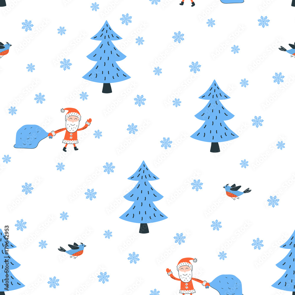 Santa in the forest seamless pattern vector Santa in the forest seamless pattern vector