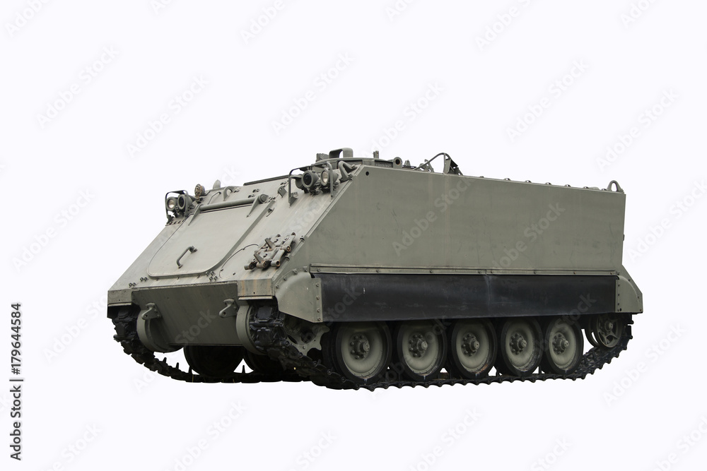 M113 tank armored Personnel Carrier on white background. It is an armored military vehicle used to transport troops. clipping path M113 tank armored Personnel Carrier on white background. It is an armored military vehicle used to transport troops. clipping path