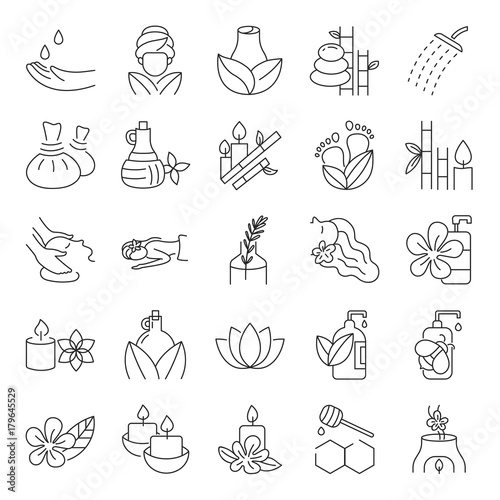 spa icons. Spa massage therapy and Beauty icons set.