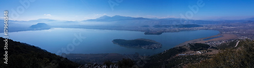 Ioannina city panorama lake in autumn morning Epirus Greece