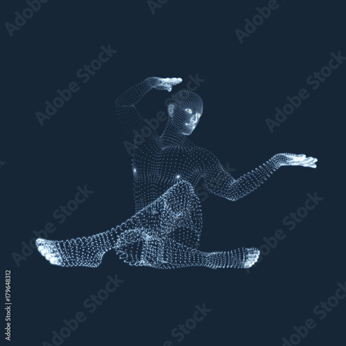 Man Doing Yoga Workout. 3D Model of Man. Healthy lifestyle. Training Concept. Vector Illustration.