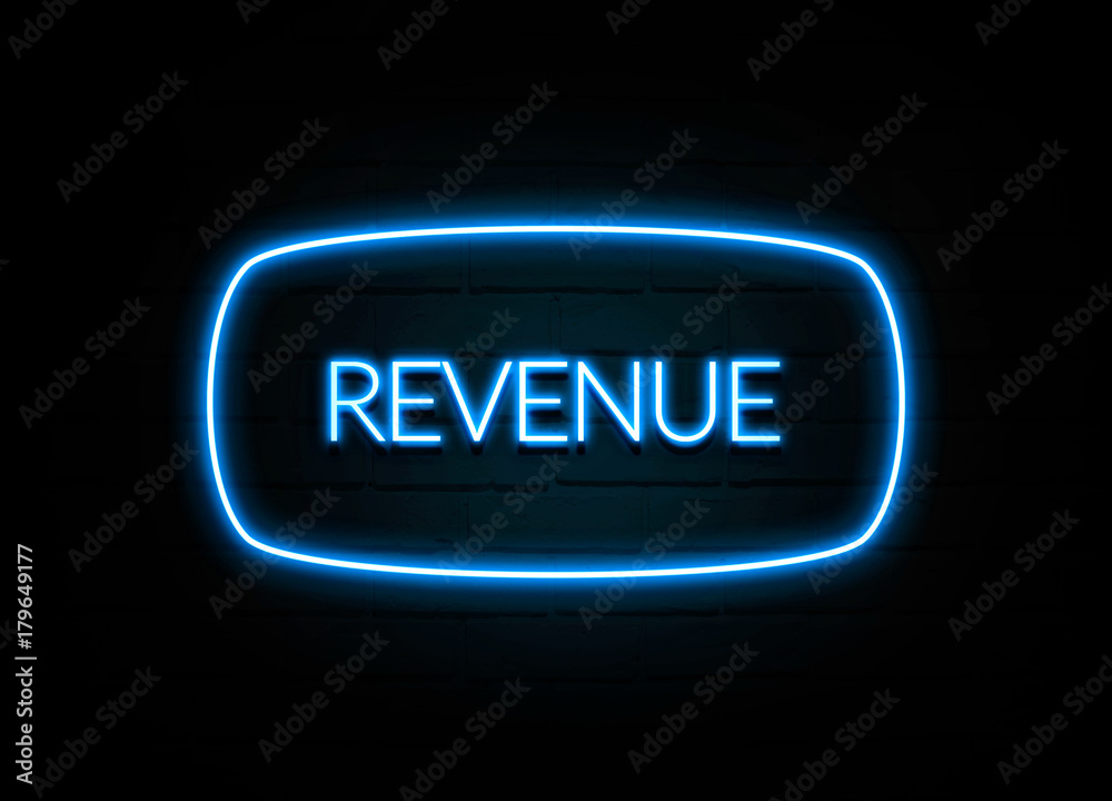 Revenue  - colorful Neon Sign on brickwall