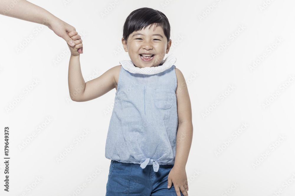 pretty asian girl dancing with smile isolated white. pretty asian girl dancing with smile isolated white.
