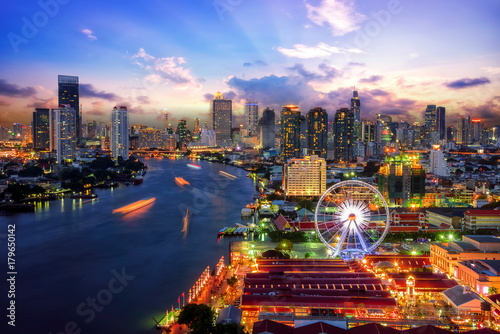 Bangkok cityscape. Bangkok sunrise in the business district. at twilight photo