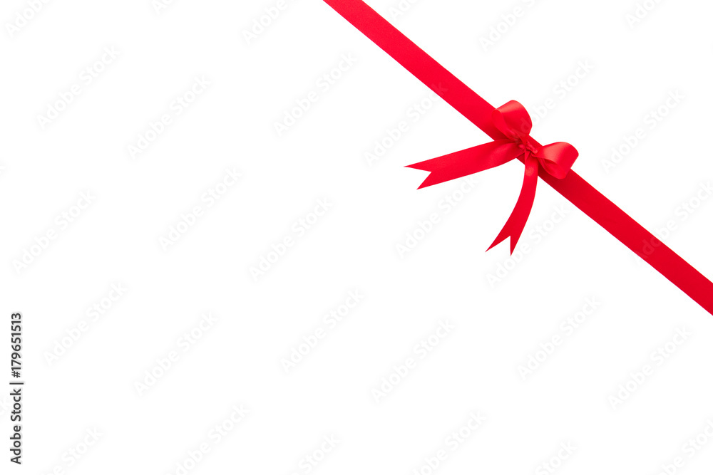 Beautiful shiny festive satin red ribbon with bow isolated on white background Beautiful shiny festive satin red ribbon with bow isolated on white background