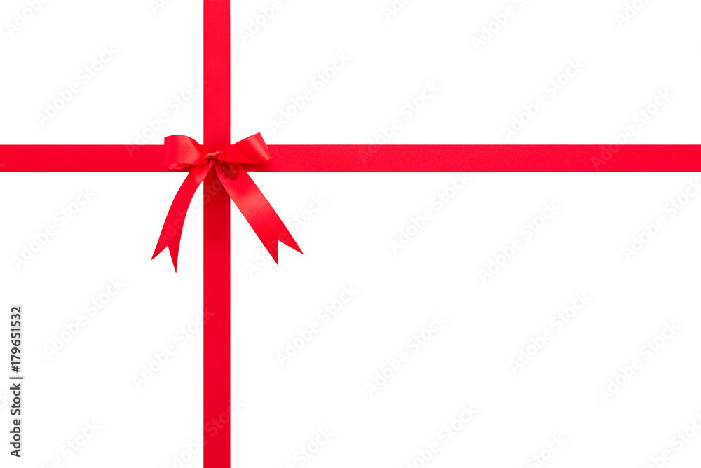Beautiful shiny festive satin red ribbon with bow isolated on white background Beautiful shiny festive satin red ribbon with bow isolated on white background