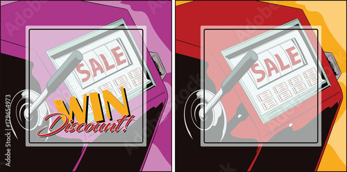 Slot machine giving discount. Inspiration for scrapbook, banner, sticker, social network.