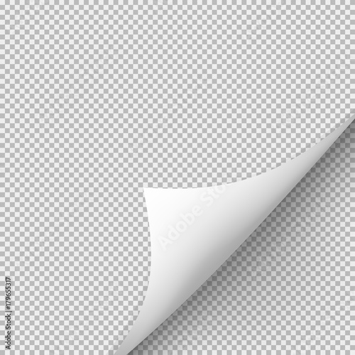 Curled corner of paper with shadow on transparent background. Graphic concept for your design