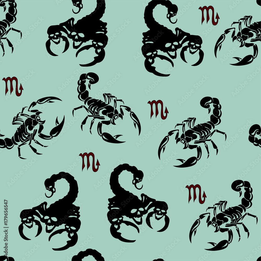 Sign of the zodiac-Scorpio, Seamless pattern, (wallpaper,) on a blue  background, Stock Vector | Adobe Stock
