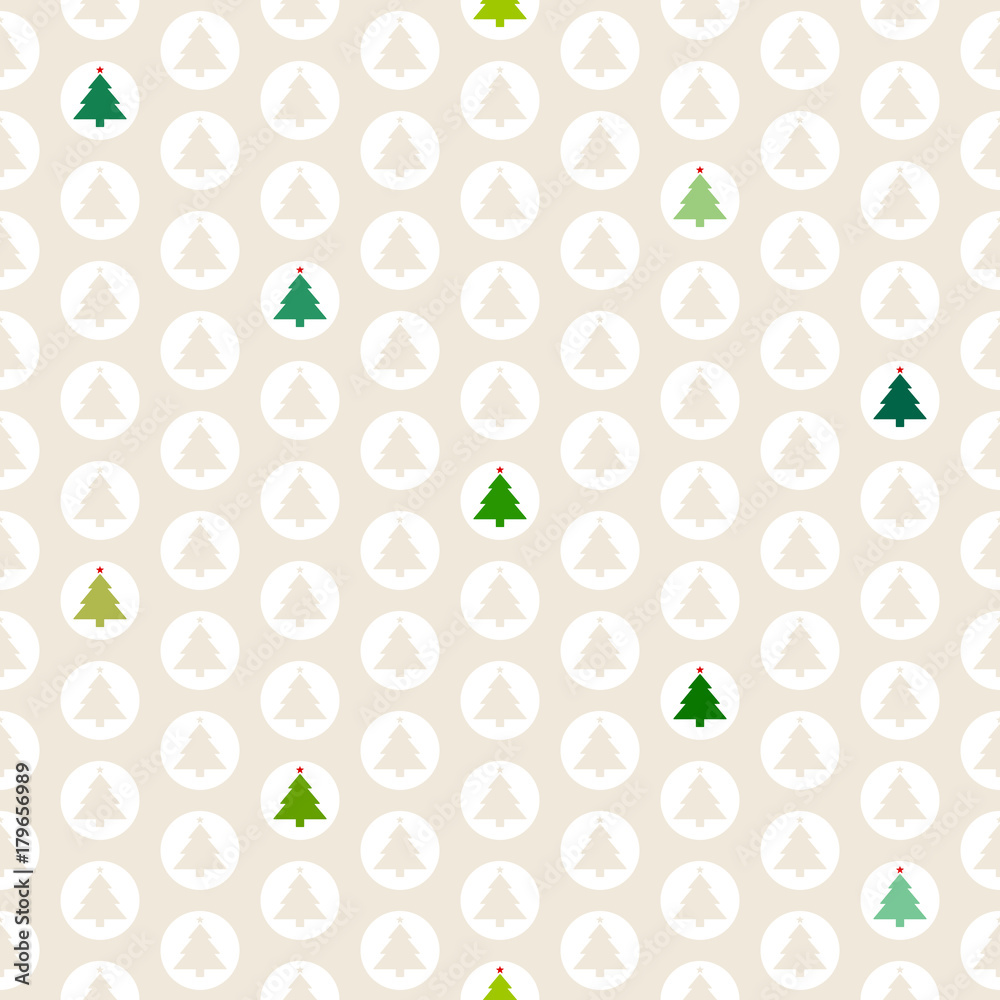 Seamless Pattern Christmas Trees Balls Beige/Green