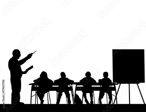 Elderly school teacher with book in the class teach your students silhouette, one in the series of similar images