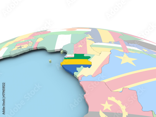 Flag of Gabon on bright globe