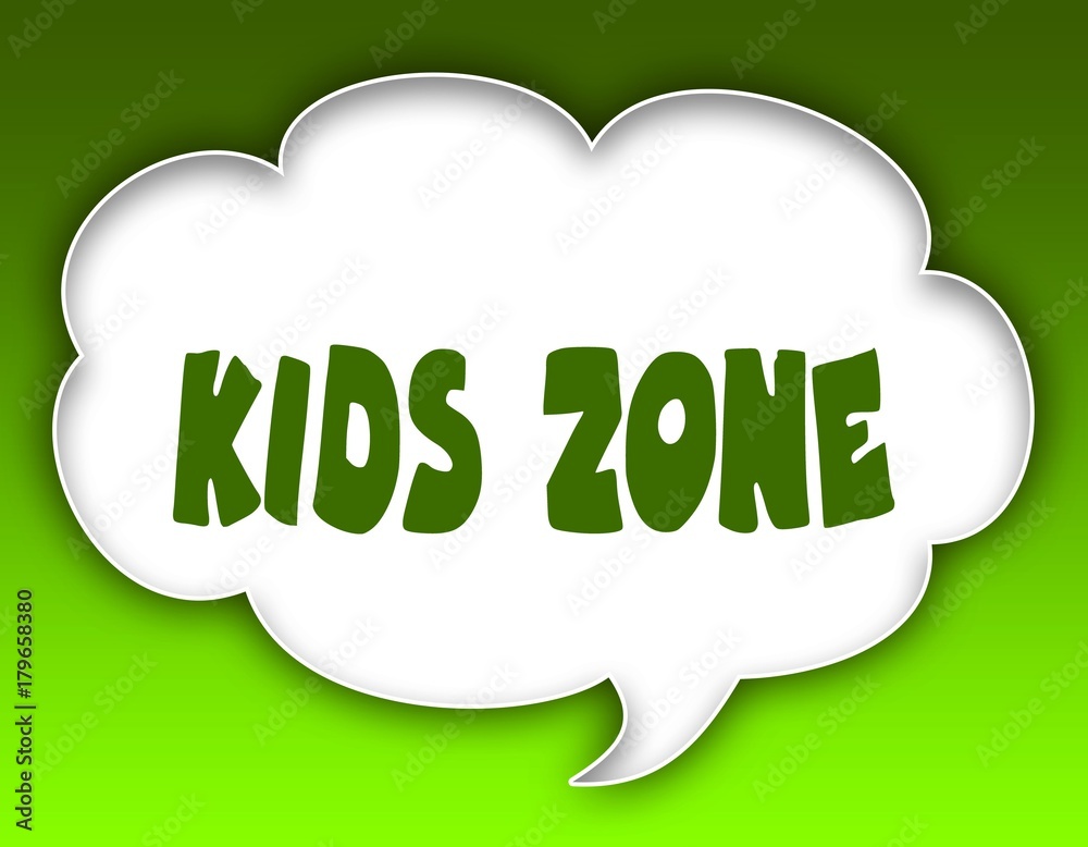 KIDS ZONE message on speech cloud graphic. Green background. KIDS ZONE message on speech cloud graphic. Green background.